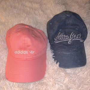 Pink Adidas Hat and Blue New York Hat Bundle